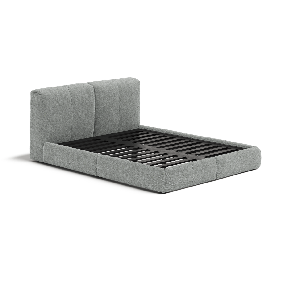 Delve Bed Frame | Fabric Upholstered Bed Frame | Pewter Chunky Weave | Dark Grey