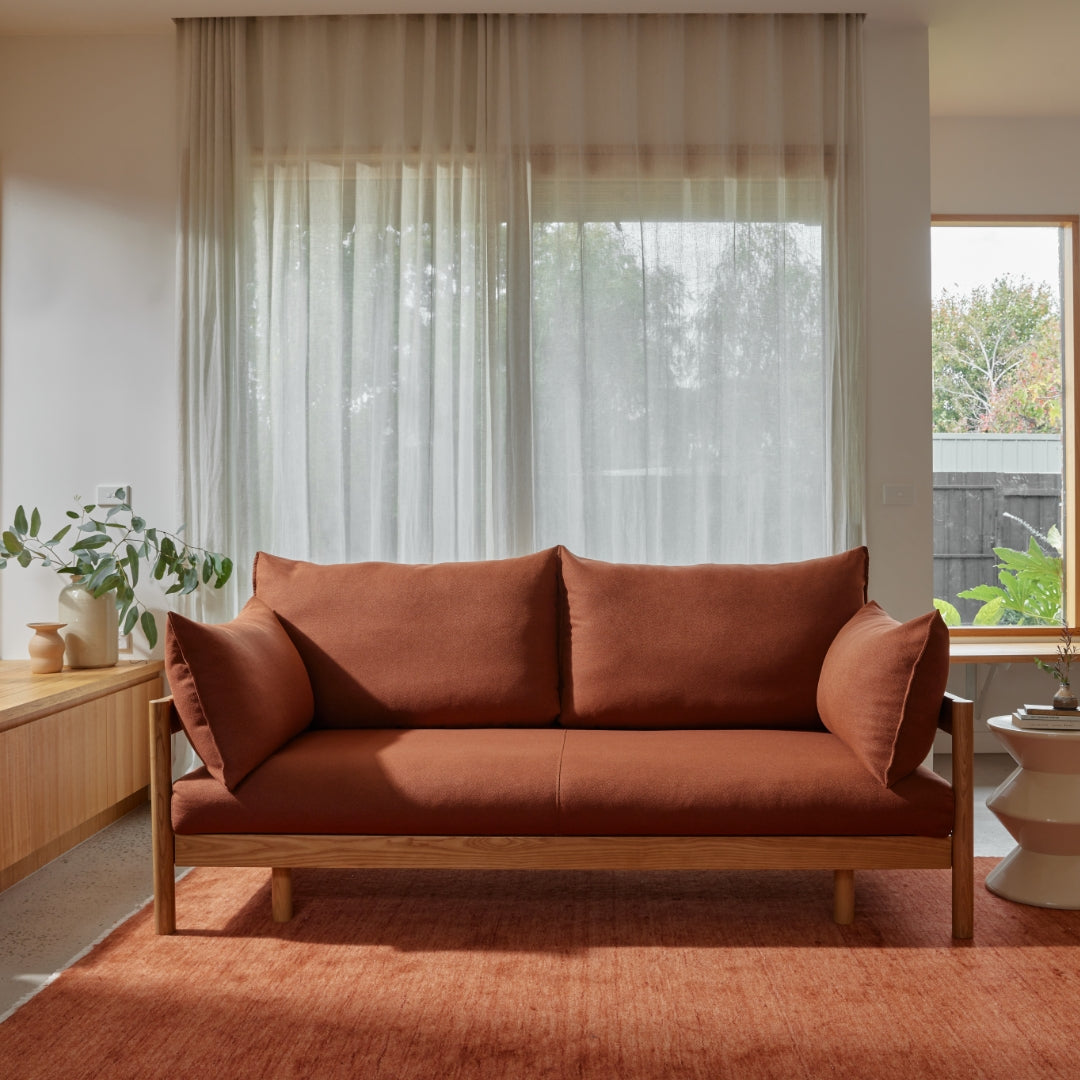 Slideaway Sofa Bed | Pull Out Sofa Lounge Bed | Terracotta Rust Sofa